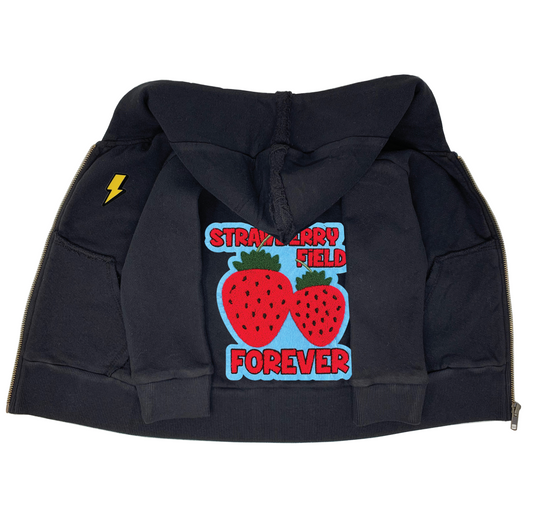 Strawberry Fields Black Zip Hoodie - Unisex for Boys and Girls