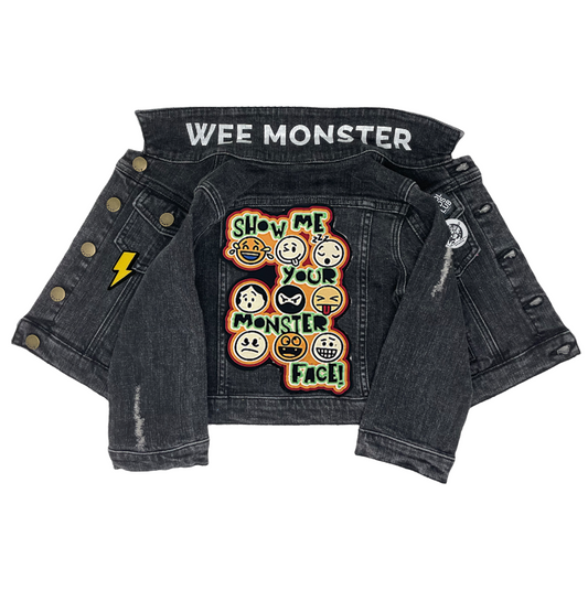 Monster Face Black Denim Jacket - Unisex for Boys and Girls