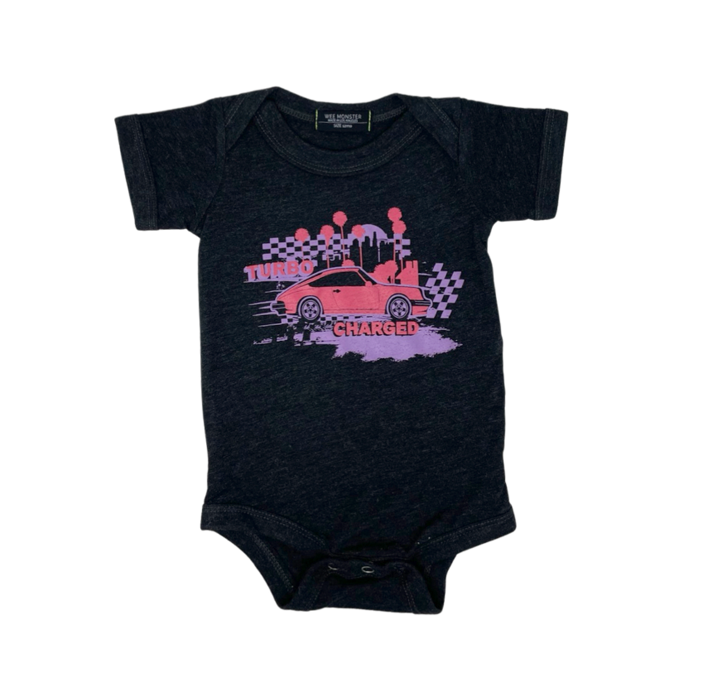 Turbo Charged Heather Black Baby Onesie - Unisex for Boys and Girls