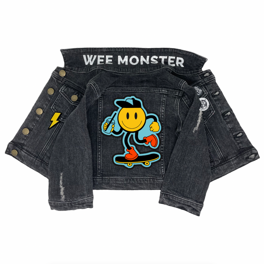 Happy Skate Black Denim Jacket - Unisex for Boys and Girls