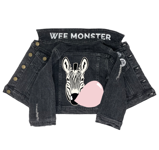 Zebra Balloon Black Denim Jacket - Unisex for Boys and Girls