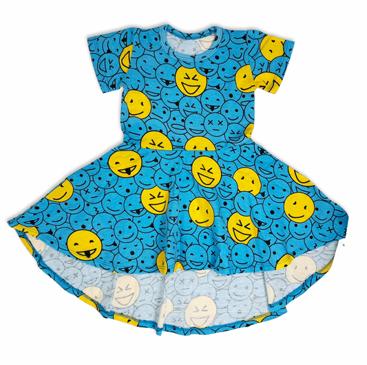Monster Face Blue Skater Hi-Lo Dress