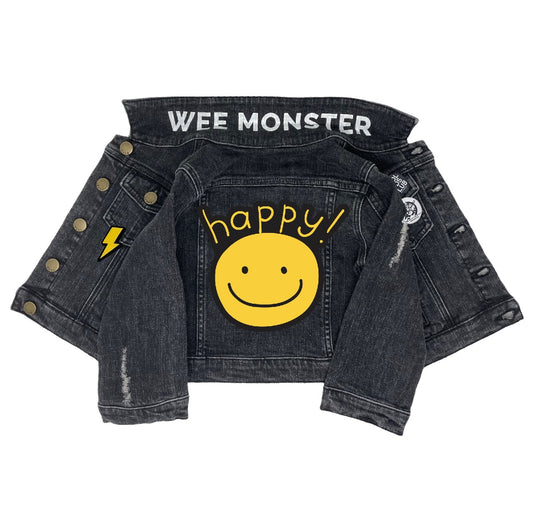 Happy Black Denim Jacket - Unisex for Boys and Girls