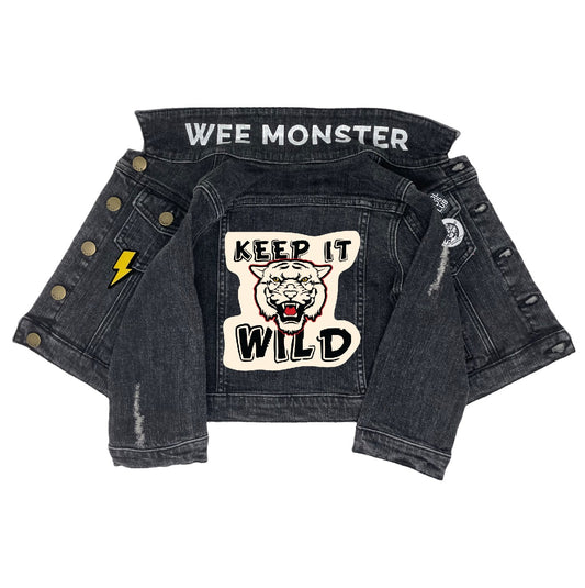 Keep It Wild Black Denim Jacket - Unisex for Boys and Girls